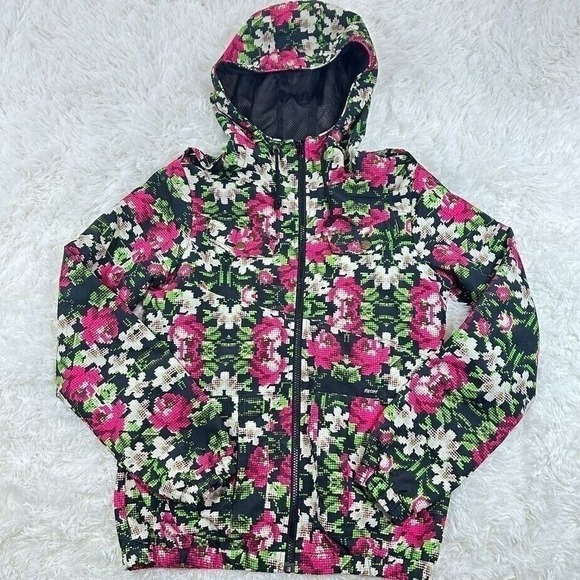 Volcom Floral Print Hooded Jacket Lightweight Enemy Lines Coat Size Small - Picture 1 of 11